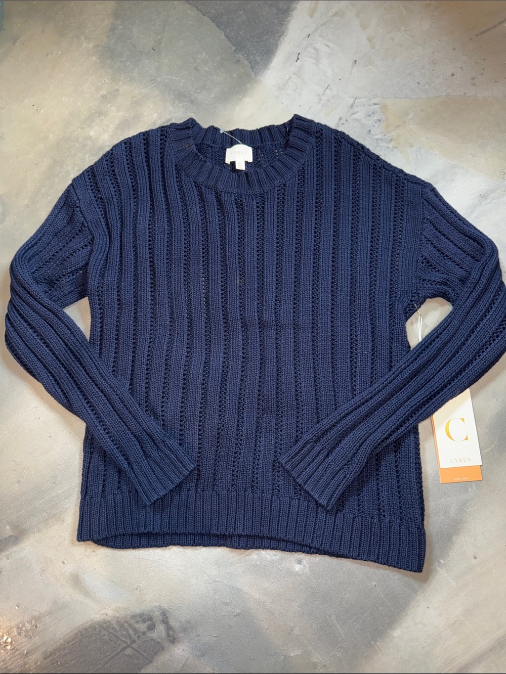 NWT Cyrus Chunky Ribbed Knit Sweater Womens Medium Navy Blue Crewneck Pullover